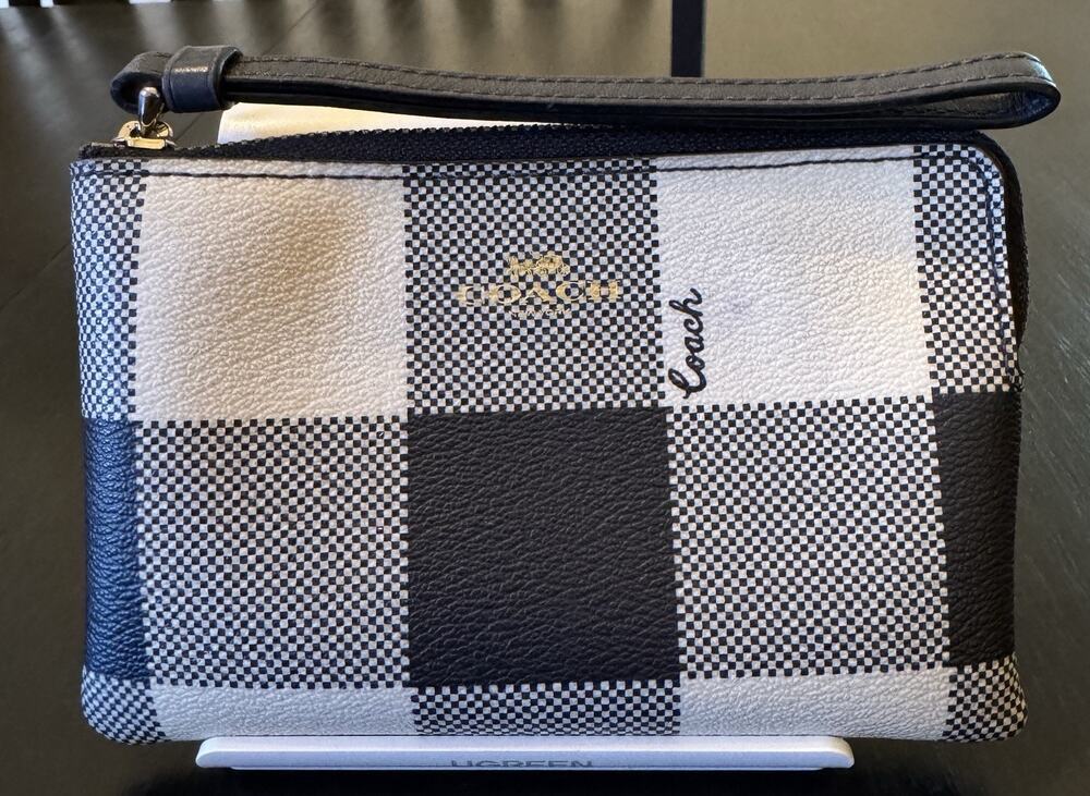 Coach Buffalo Plaid Corner Zip Wristlet